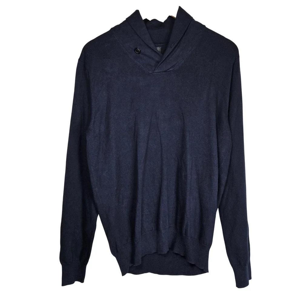 J. Crew‎ Mens Shawl Collar Sweater Navy Blue Cotton Cashmere Blend 61170 Size M